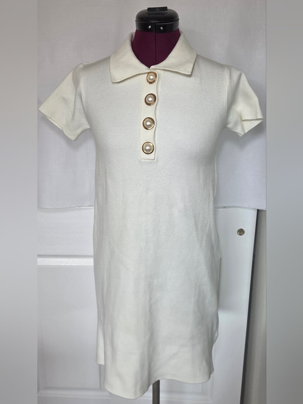 Bridal Tennis Chic Preppy Cream Knit  Polo Mini Dress Quiet Luxury